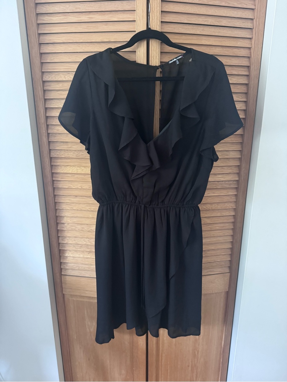 Charlotte Russe Black Ruffle V-Neck Mini Dress